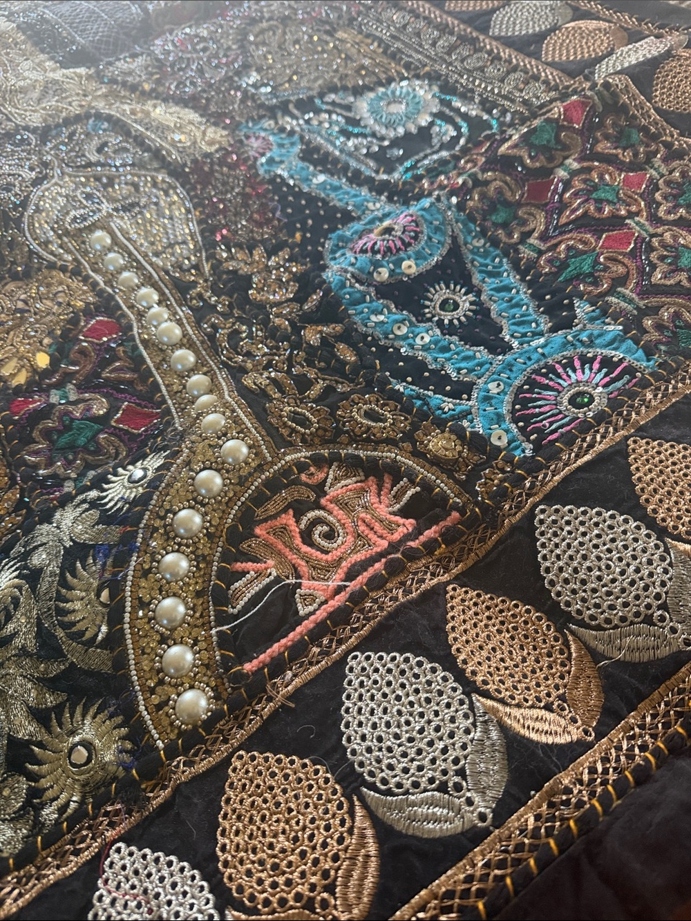 Vintage  Indian Embroidered and Beaded Wall Hanging - Picture 5 of 5